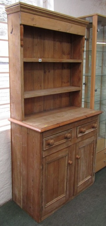 STRIPPED PINE DRESSER, with 2 open shelves above, 2 drawers with cupboard base below, 96cm width, - Image 2 of 3