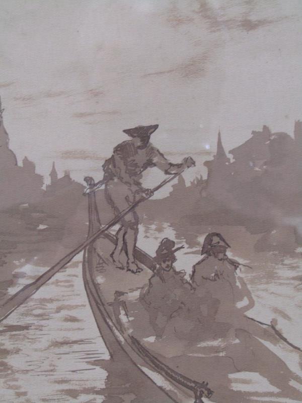 DOMENICO MORELLI, watercolour "Figures in a gondola", 22cm x 16cm - Image 2 of 3