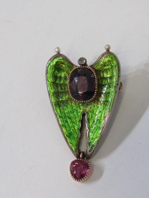 UNUSUAL ENAMEL DESIGN ANGEL WINGS BROOCH, in fitted case of sarcophagus form, set with accent - Image 2 of 9