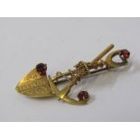 SOUTH AFRICAN MINER'S BROOCH, 9ct yellow gold brooch in the form of a pick and shovel, set with 3