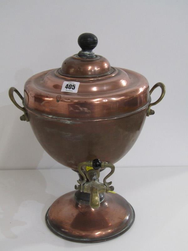 COPPER SAMOVAR, late 19th Century copper twin handled samovar with ebony handle and fitted brass - Image 5 of 5