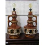 RETRO, WEST GERMAN POTTERY LAMPS, double handle and bulb at either end, newly wired with dimmer