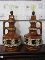 RETRO, WEST GERMAN POTTERY LAMPS, double handle and bulb at either end, newly wired with dimmer