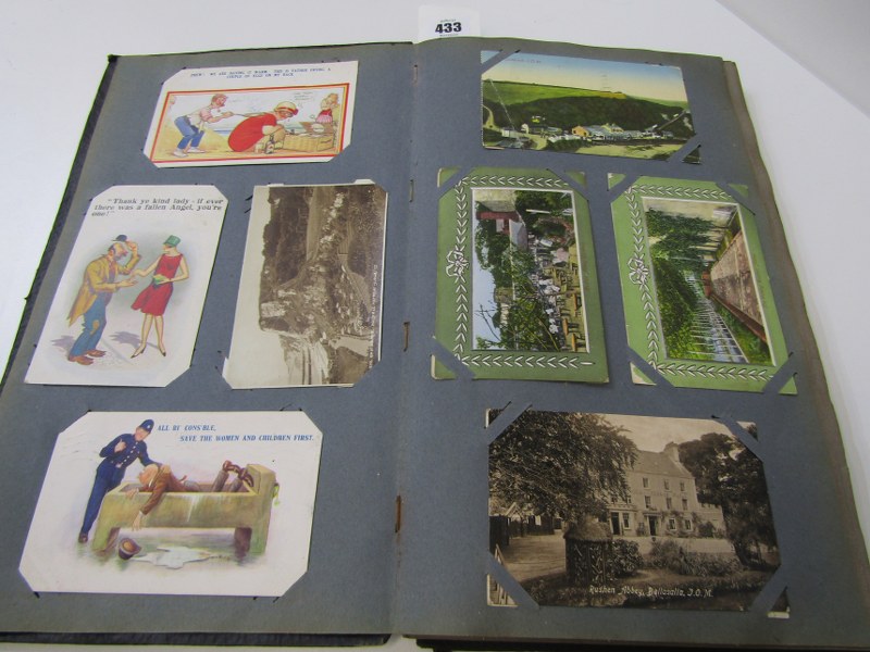 EDWARDIAN POSTCARD ALBUM, containing approx, 150 assorted view cards, also sentimentals, humour, etc - Image 2 of 14