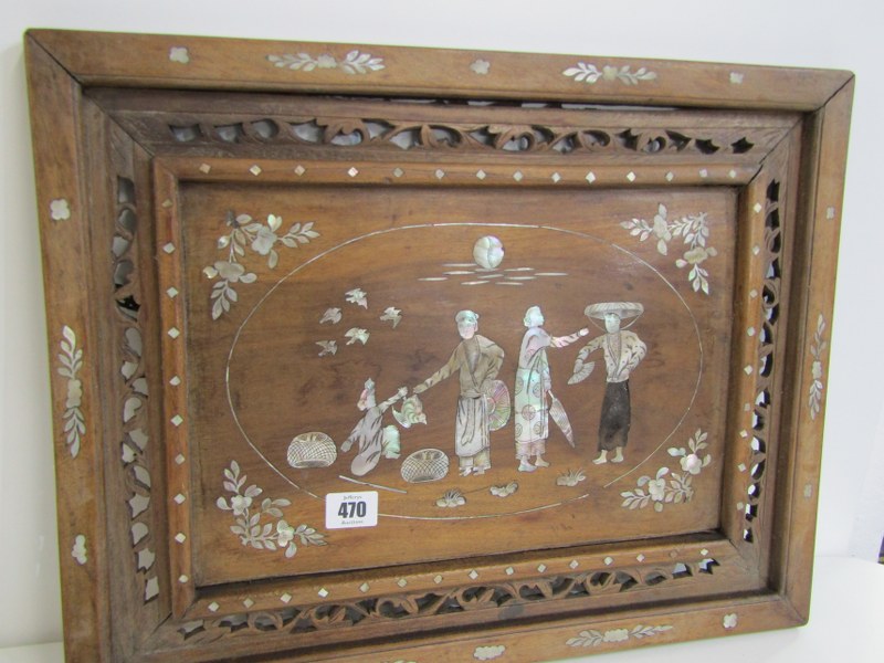 ORIENTAL PANEL, decorated with figures in mother of pearl, 48cm with (some mother of pearl missing) - Image 3 of 6