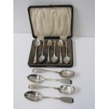 SET OF 6 SILVER TEA SPOONS in fitted case, maker HW of Sheffield, together with 4 assorted silver