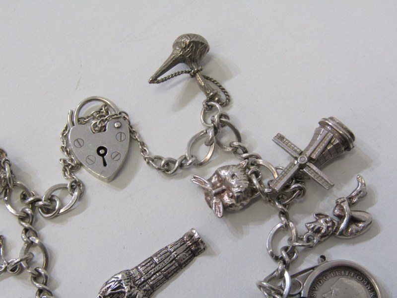 SILVER CHARM BRACELET, silver bracelet with padlock clasp with approx. 14 charms, 37.5 grams - Image 2 of 4