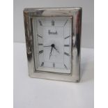 HARRODS SILVER CASED CLOCK, rectangular form silver framed desk clock, 17cm height, makers RC,