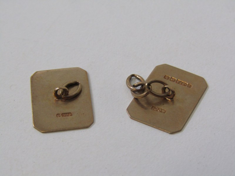 GOLD CUFF LINKS, pair of 9ct yellow gold cuff links, with engine turned decoration, 4.2 grams - Image 2 of 2