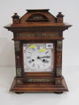 BRACKET CLOCK, stained beech cased bracket clock with white enamel dial and Roman numerals with