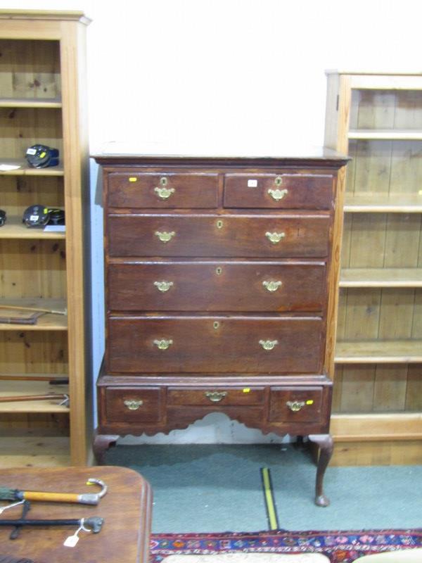 18th CENTURY CHEST ON STAND, walnut chest, fitted 2 short and 3 long drawers, base fitted 3 - Image 2 of 9