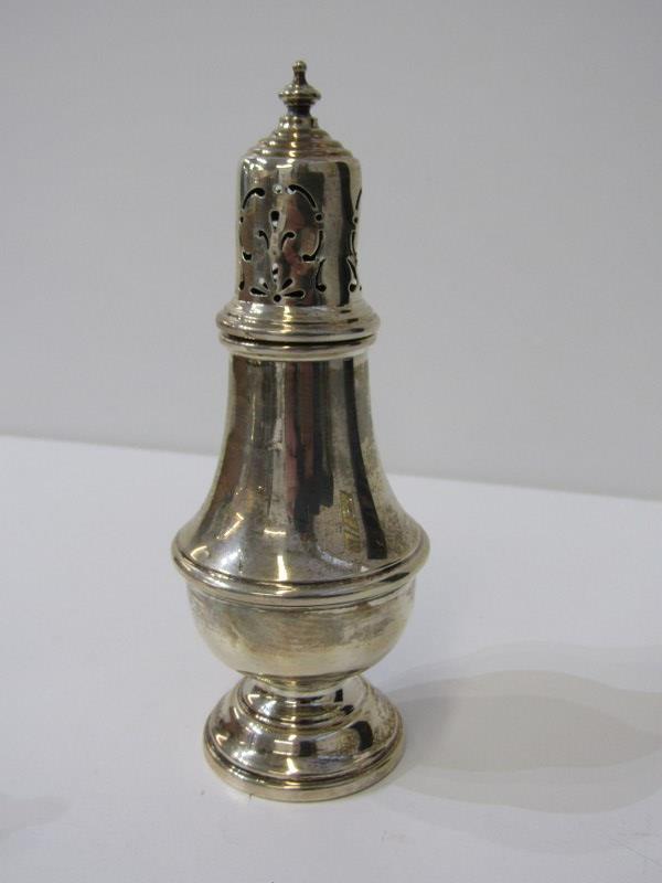 SILVER SUGAR CASTOR of baluster form with pierced lid, Birmingham HM, 14cm height, also a salt and - Image 2 of 5