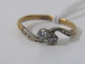 18ct YELLOW GOLD & PLATINUM 2 STONE DIAMOND CROSS OVER RING, size R