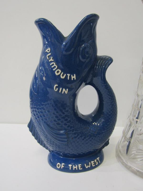 ADVERTISING WARE, Plymouth Gin gurgle jug (The Spirit of the West) 22cm height, also a cut glass - Image 2 of 3