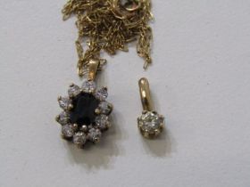 9ct YELLOW GOLD FINE BELCHER LINK NECKLACE with sapphire and white stone pendant, also 9ct white