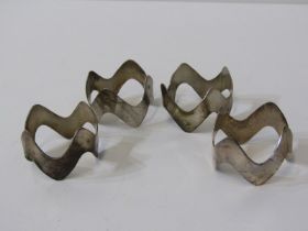 RETRO DESIGN SILVER NAPKIN RINGS, set of 4 silver napkin rings, makers GM London, 94 grams
