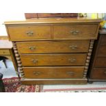 ANTIQUE PINE STRAIGHT FRONT CHEST WITH COLUMN SUPPORT, fitted 2 short and 3 long drawers, 122cm