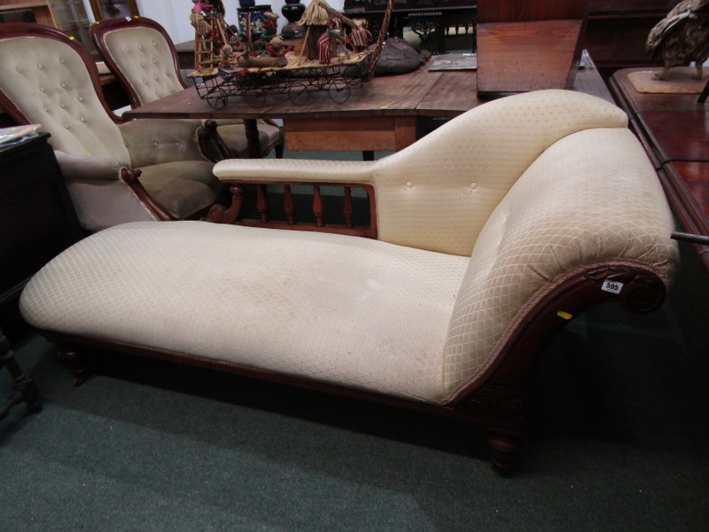 LATE VICTORIAN CHAISE LOUNGE, with mahogany frame, rolled back and upholstered seat, 188cm width - Image 4 of 4