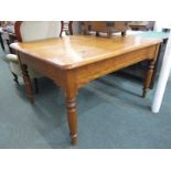 PINE FARMHOUSE TABLE, 19th Century Cornish waxed pine kitchen table, on turned supports, 134cm x 104