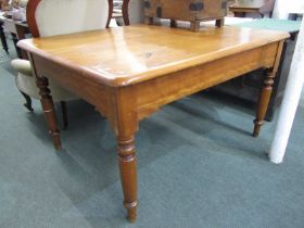 PINE FARMHOUSE TABLE, 19th Century Cornish waxed pine kitchen table, on turned supports, 134cm x 104