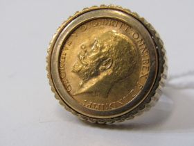 HALF SOVEREIGN RING, 1913 George V gold half sovereign set in a 9ct gold mount size T/U 11.2grams