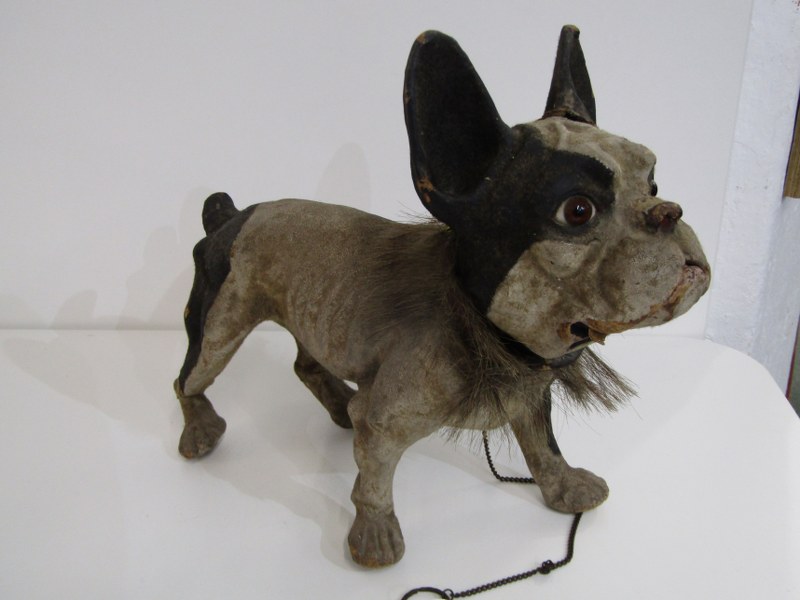 ANTIQUE FRENCH BULL DOG TOY, with papier mache body, nodding head and opening mouth, 41cm - Image 5 of 8