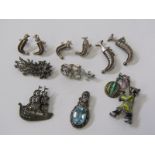 SILVER MARCASITE BROOCHES, collection of silver brooches, including marcasite galleon style