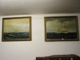 PAIR OF SIEDEN OIL ON CANVASES, Marine Scenes, "Twee-amot three masted sailing ship from Rotterdam",