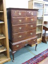 18th CENTURY CHEST ON STAND, walnut chest, fitted 2 short and 3 long drawers, base fitted 3