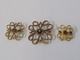 BAR BROOCHES, a matched graduated set of bar brooches; 3 9ct gold bar brooches, the largest set with