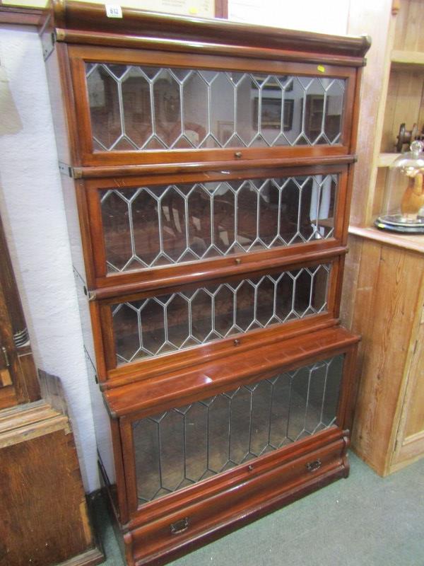 GLOBE WERNICKE BOOKCASE, 4 section mahogany Globe Wernicke bookcase with leaded glass doors,