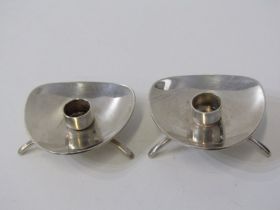 DANISH CANDLEHOLDERS, pair of Carl M Cohr Danish silver plated retro candle holders