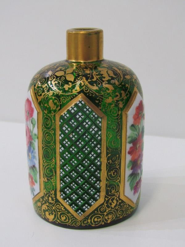 BOHEMIAN GLASS SCENT BOTTLES, red glass gilt decorated scent bottle with floral panels 6cms high, - Image 3 of 6