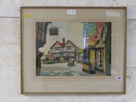 JAMES PRIDDEY, signed watercolour "The boat haul, Evesham", also a signed etching "In the workshop",