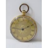 18ct YELLOW GOLD CASED LADY'S FOB WATCH, metal dust cover, 31.3 grams inc. movement and glass