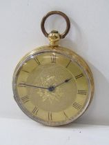 18ct YELLOW GOLD CASED LADY'S FOB WATCH, metal dust cover, 31.3 grams inc. movement and glass