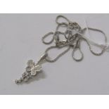18ct WHITE GOLD DIAMOND BUTTERFLY PENDANT, on 18ct white gold fine spiga style link necklace