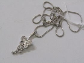 18ct WHITE GOLD DIAMOND BUTTERFLY PENDANT, on 18ct white gold fine spiga style link necklace