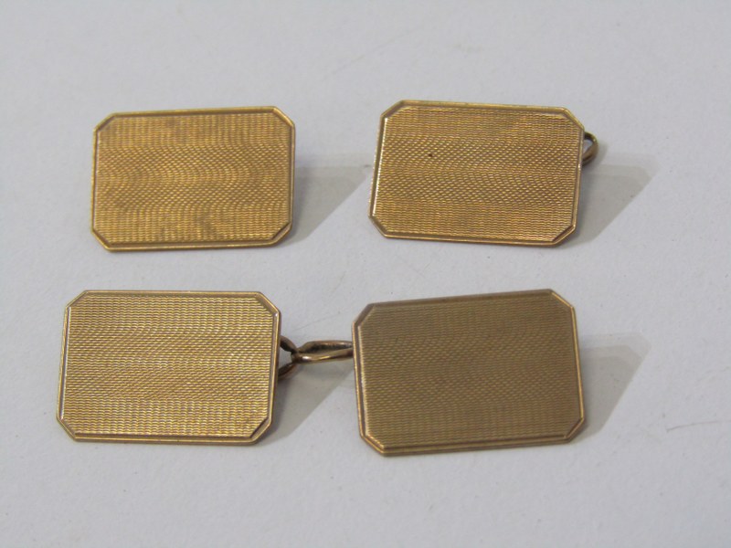 GOLD CUFF LINKS, pair of 9ct yellow gold cuff links, with engine turned decoration, 4.2 grams