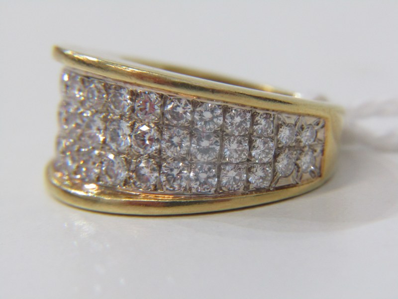 DIAMOND CLUSTER RING, a heavy 18ct yellow gold ring set with 3 rows of round brilliant cut diamonds, - Image 2 of 3