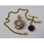 HALF HUNTER POCKET WATCH AND WATCH CHAIN, Star gold plated half hunter pocket watch, together with a