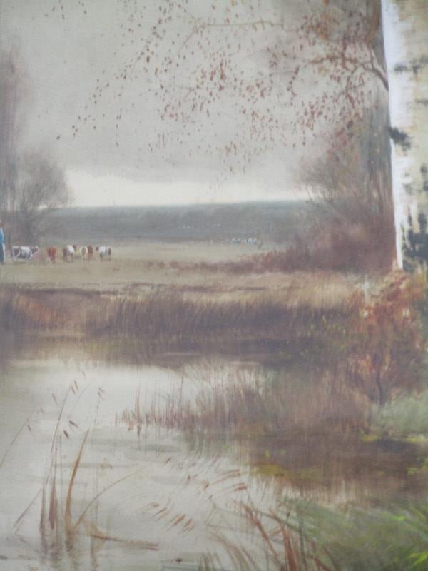 HENRY CHARLES FOX, watercolour "Rural view with silver birches beside a pool with cattle beyond", - Image 2 of 2