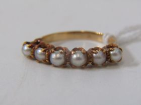 VINTAGE PEARL RING, vintage 6 pearl ring in yellow metal mount, tests a high carat gold, size L