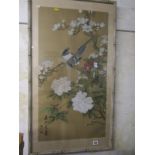 ORIENTAL ART, signed watercolour on silk, 'Birds in Blossoming Bough', 76cm x 40cm