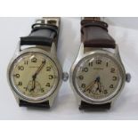 MILITARY WATCHES, 2 Moeris military watches on leather straps, Swiss made stainless steel cases, 1