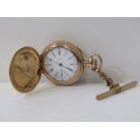 LADY'S WALTHAM FULL HUNTER POCKET WATCH, gold plated case in very good condition, watch appears to