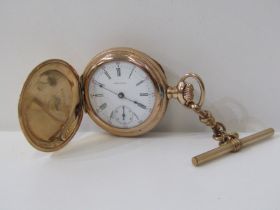 LADY'S WALTHAM FULL HUNTER POCKET WATCH, gold plated case in very good condition, watch appears to