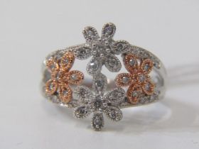 14ct WHITE & ROSE GOLD FLORAL DESIGN DIAMOND CLUSTER RING, size N/O