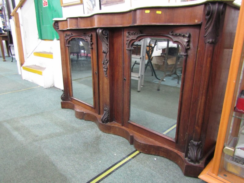 VICTORIAN SIDE CABINET, mahogany veneered double serpentine fronted side cabinet with white marble - Image 3 of 3