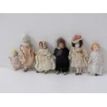 MINIATURE DOLLS, 6 assorted miniature dolls, some early including wax headed dolls, 5-8cms length